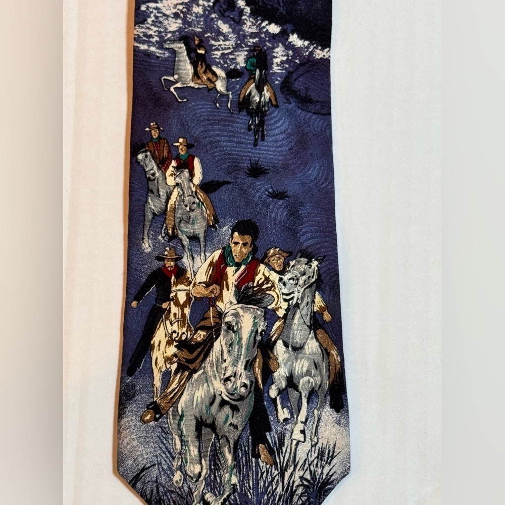 Nature’s Museum Pony Express Silk Tie Western Cowboy Horse Scenic Art